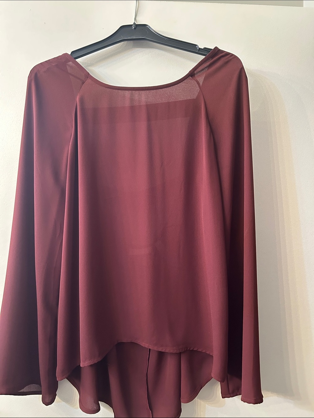 Leith Wine Red Sheer-Yoke Chiffon Blouse